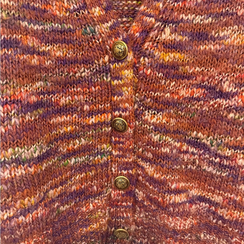 Veronica Beard Multicolor Knit V-Neck Cardigan Sweater - Rust Purple - Picture 4 of 6